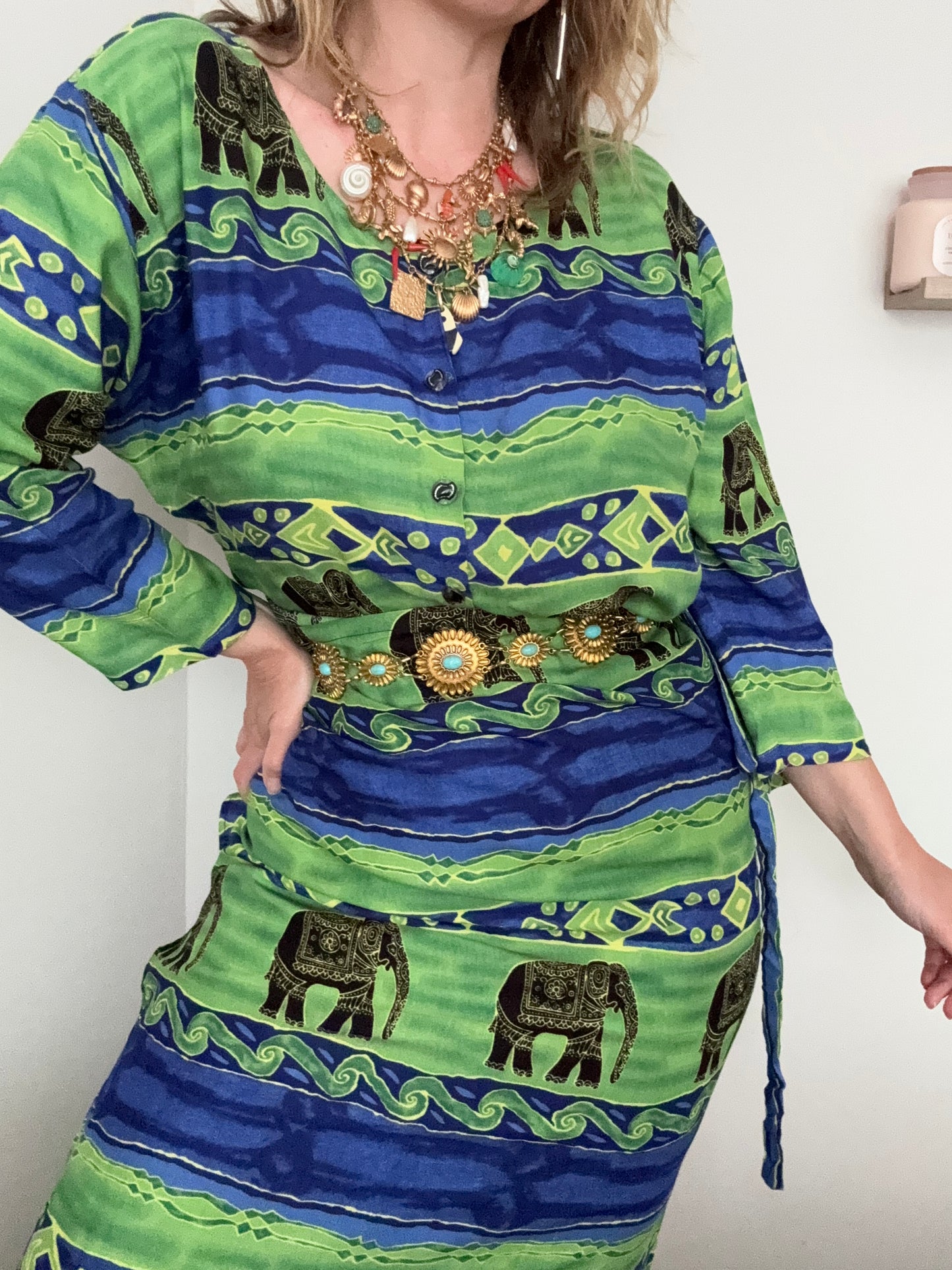 1990s elephant pattern two piece set