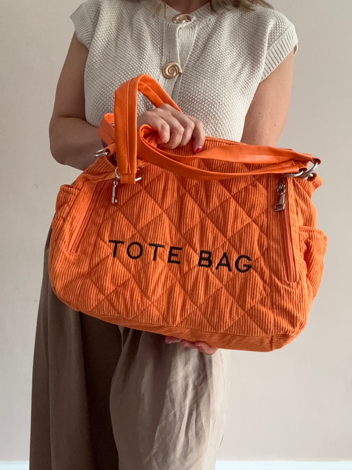Quilted Corduroy Tote Bag