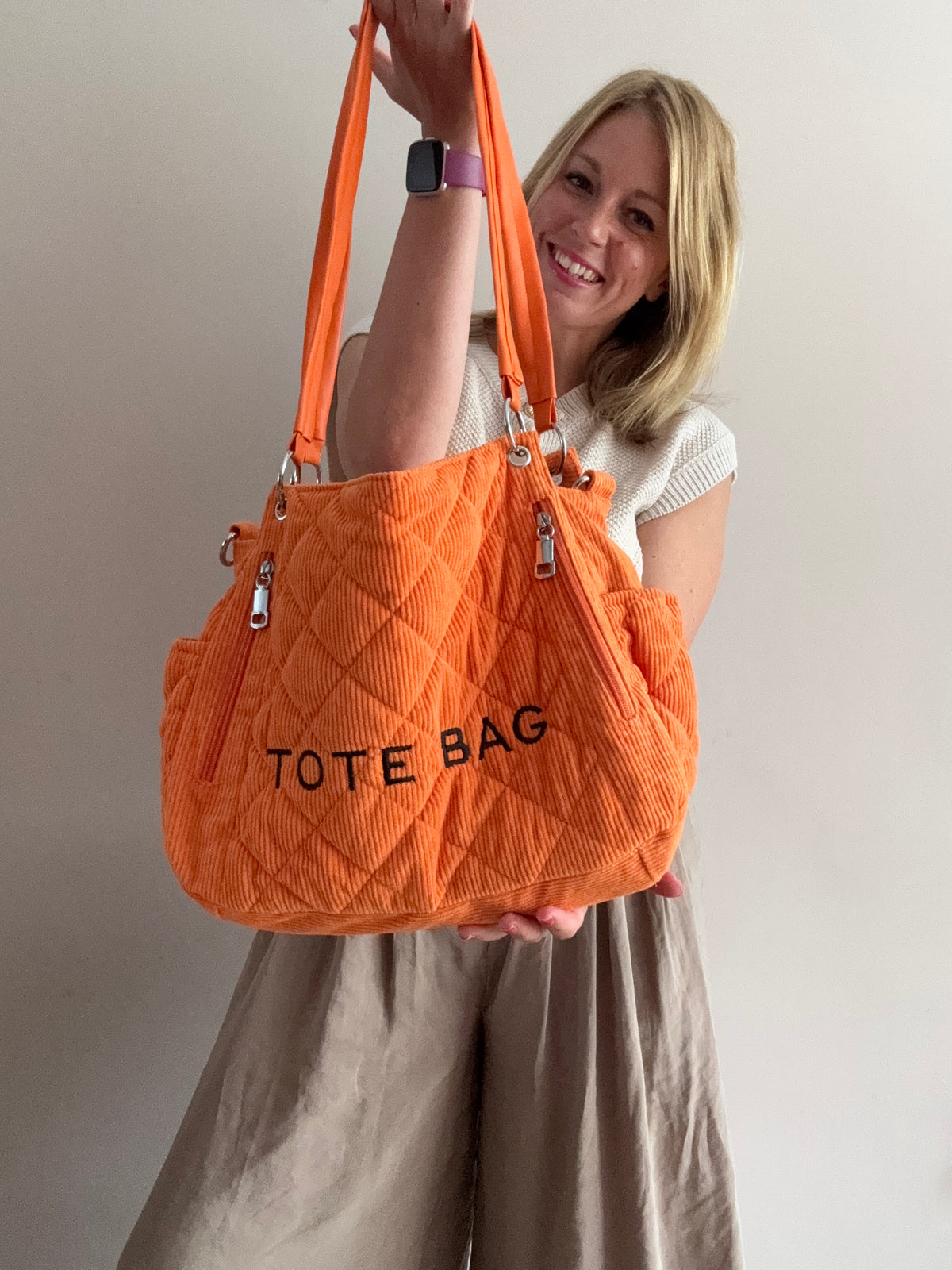 Quilted Corduroy Tote Bag