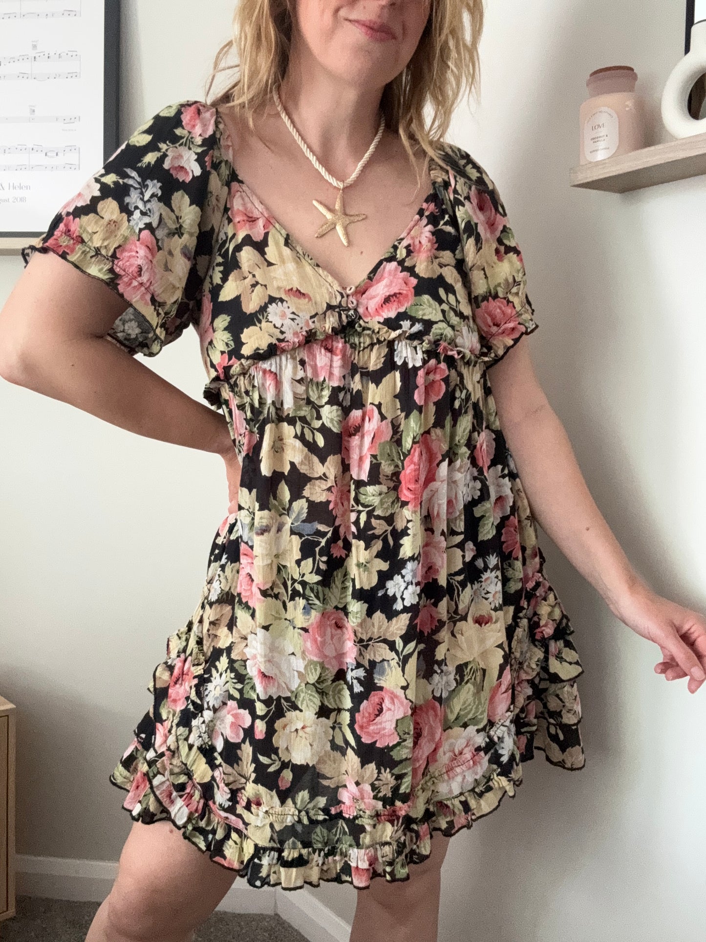 Y2K floral smock day dress