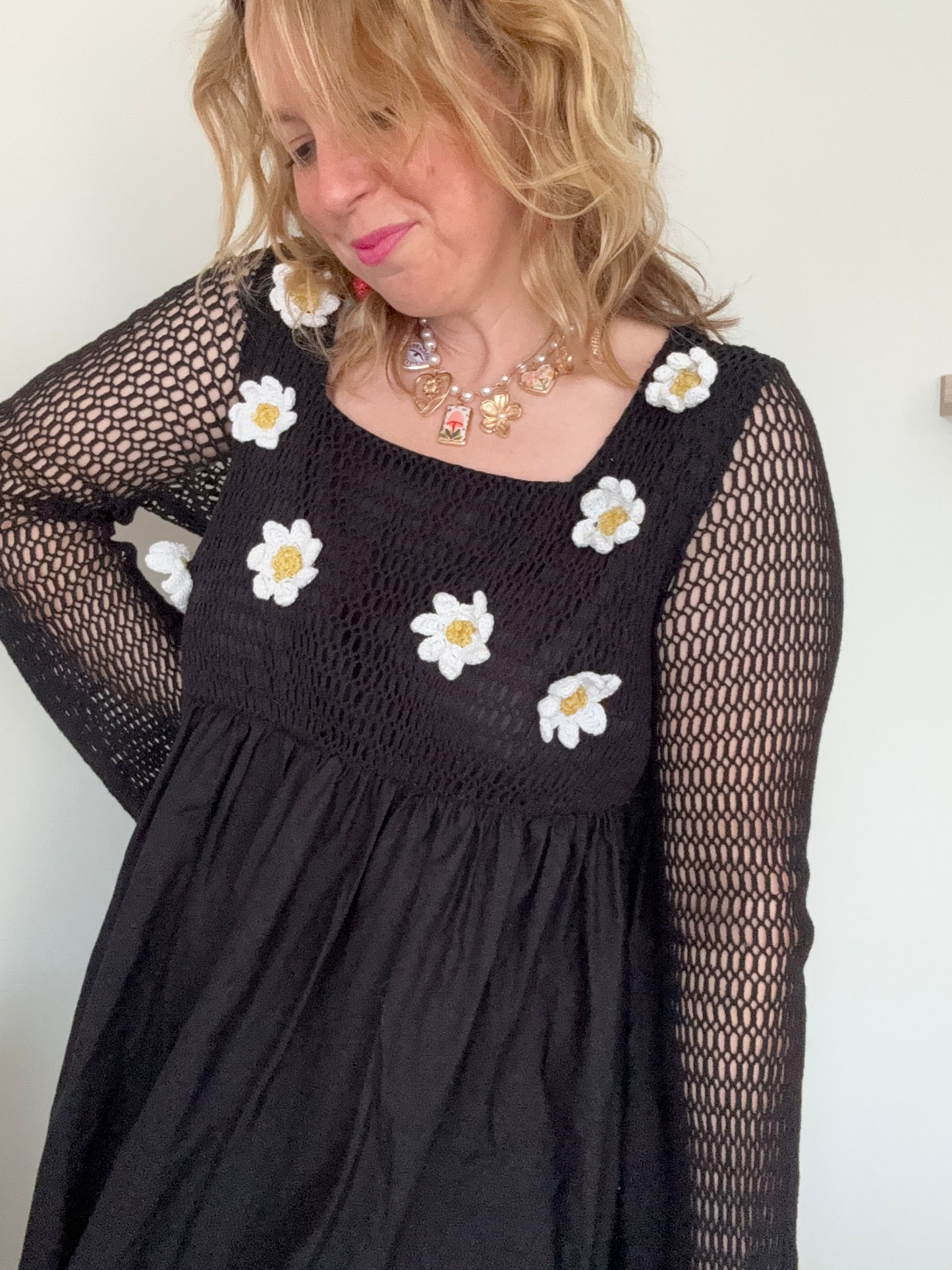 3D daisy crochet smock dress