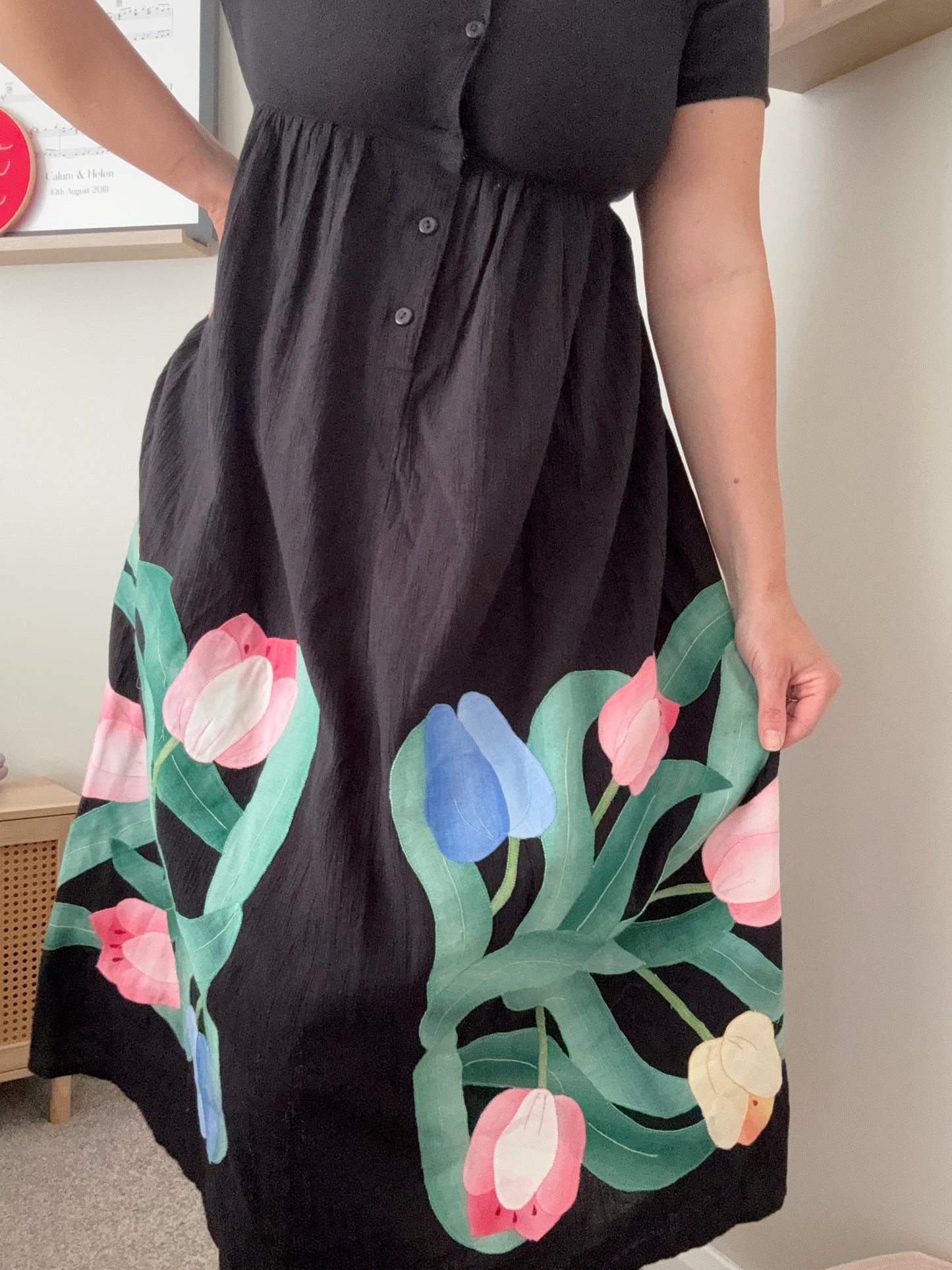 Vintage ‘Liz Claiborne’ cotton & linen hand-sewn appliqué dress