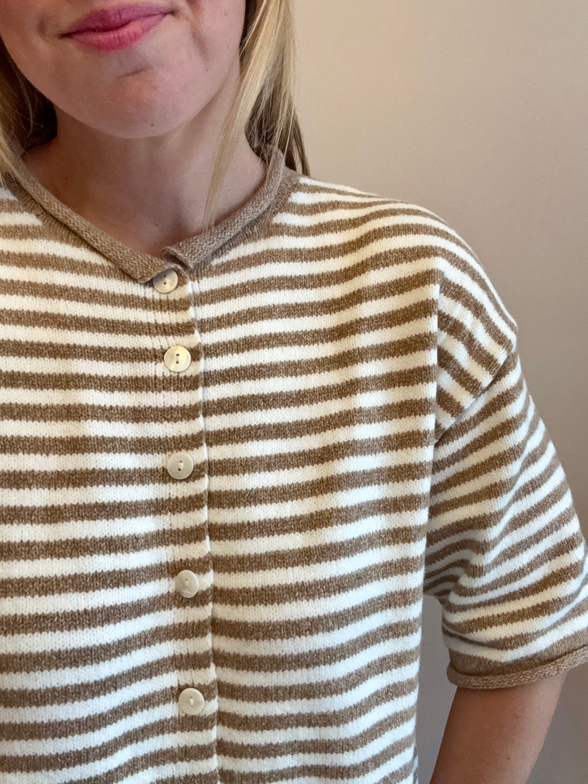 Cream & Taupe Striped Button-Front Knit Cardigan