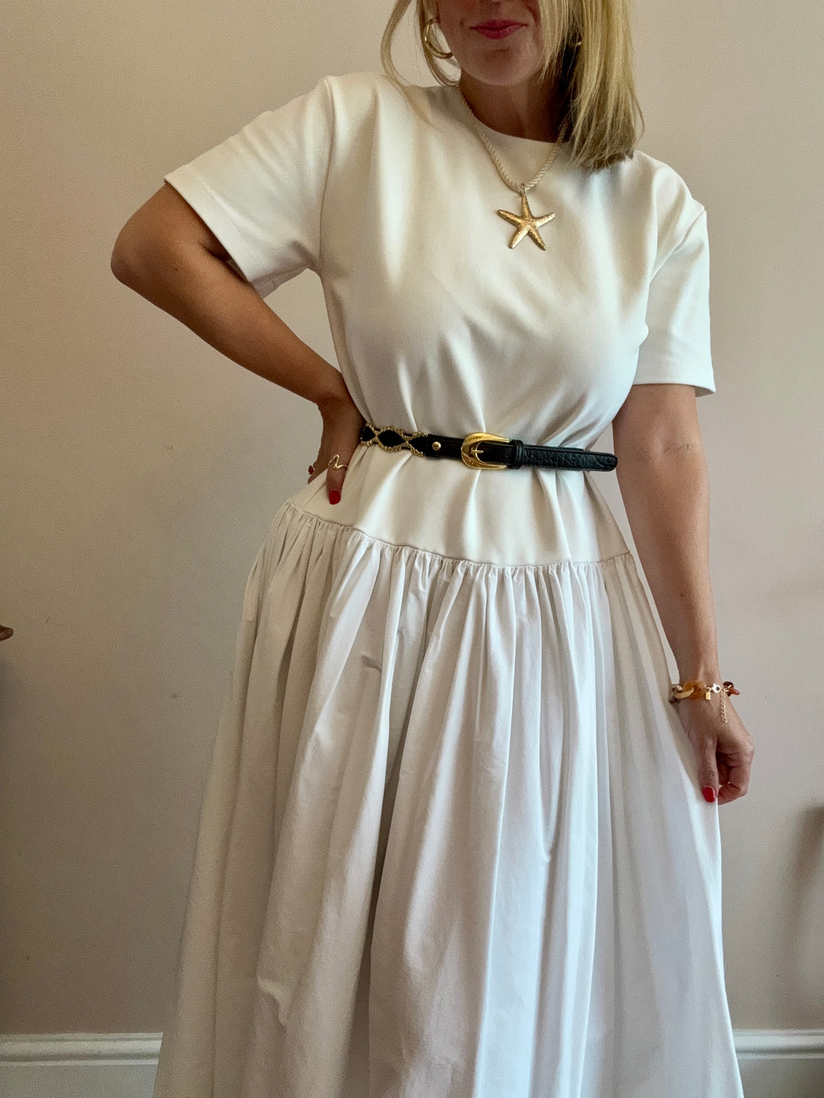 White Contrast Dress