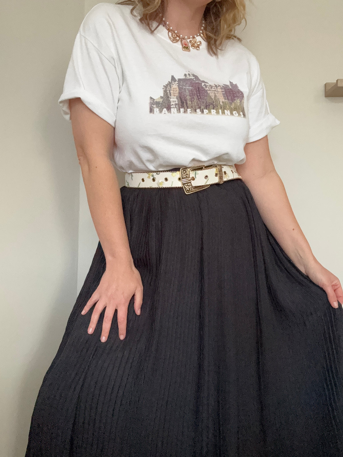 Vintage ‘plaited pleats’ black midi skirt