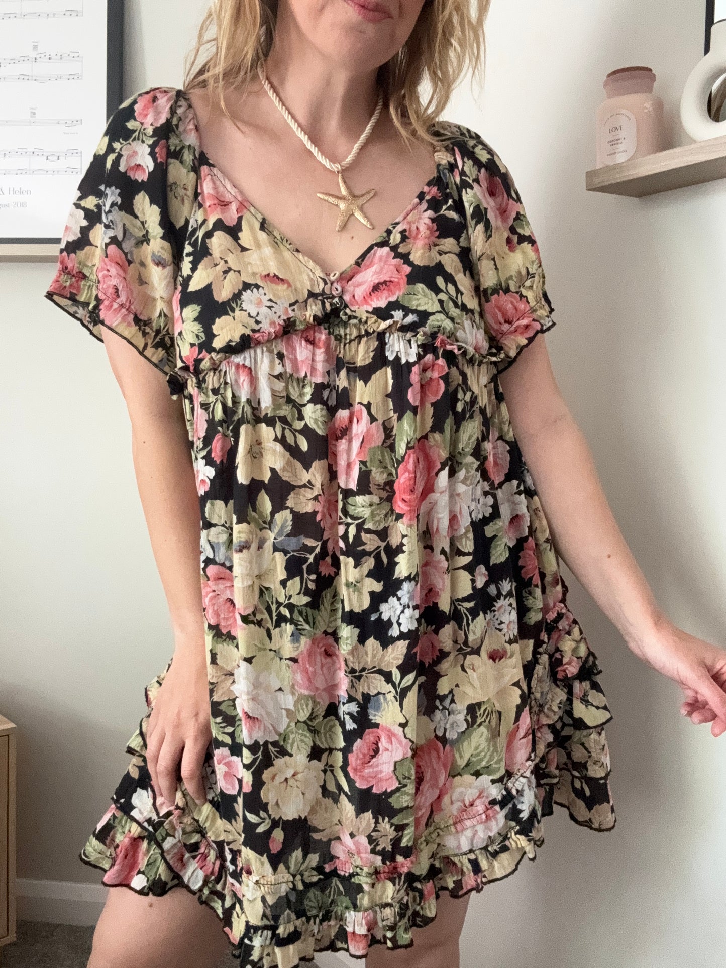 Y2K floral smock day dress