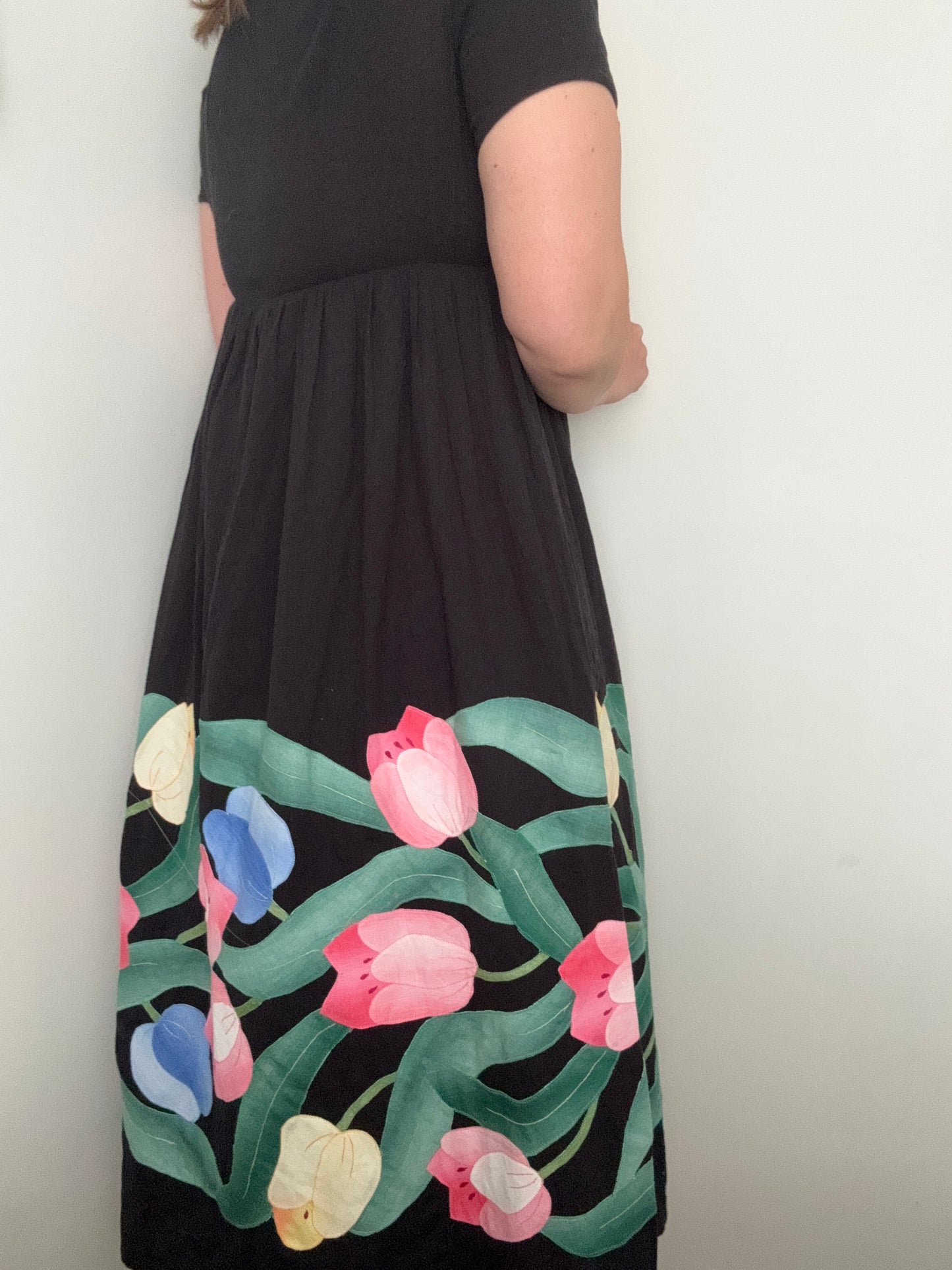 Vintage ‘Liz Claiborne’ cotton & linen hand-sewn appliqué dress