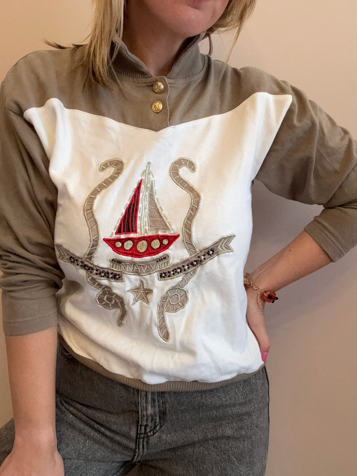 Vintage nautical embellished jumper