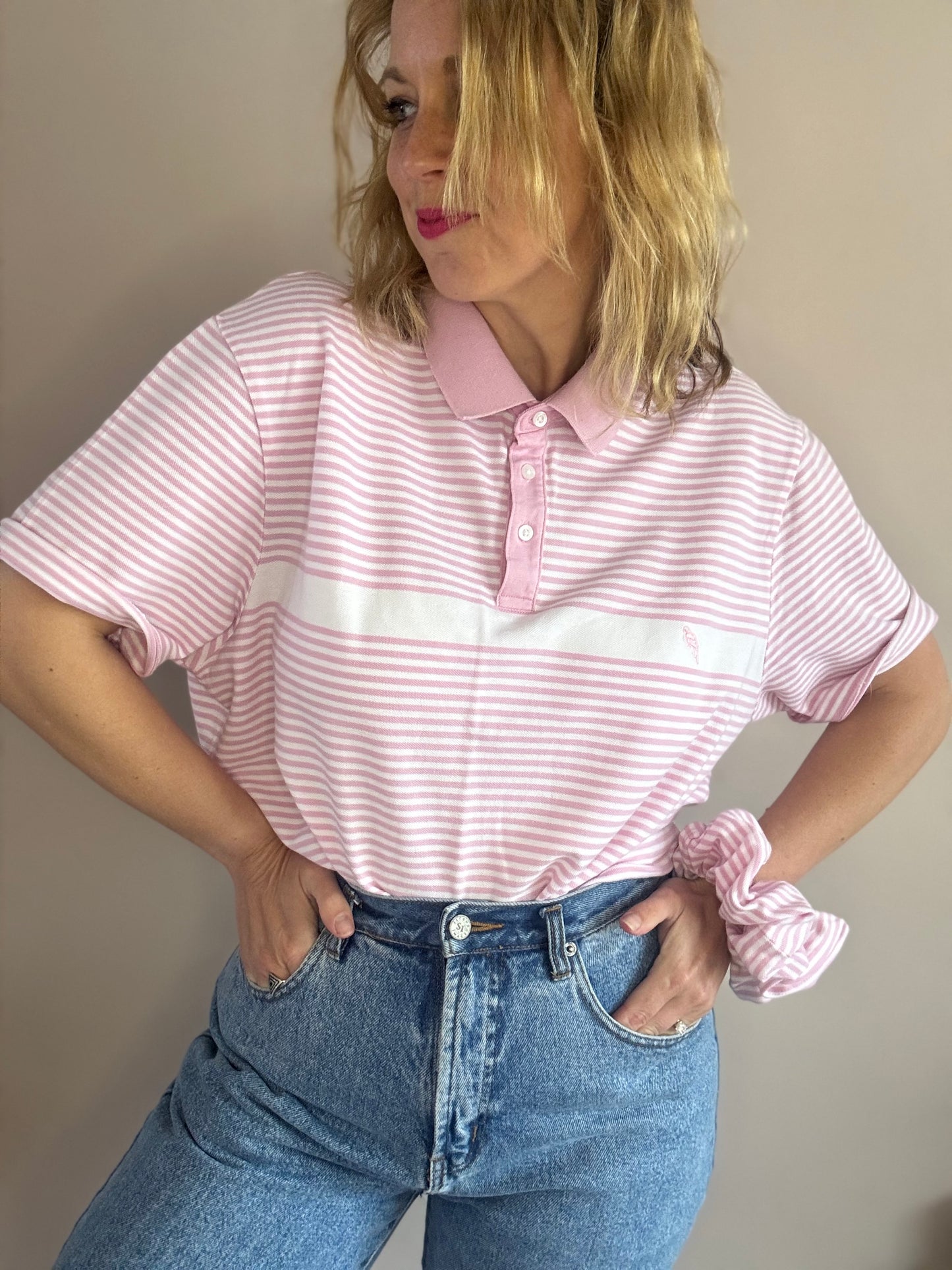 Reworked polo shirt with matching scrunchie