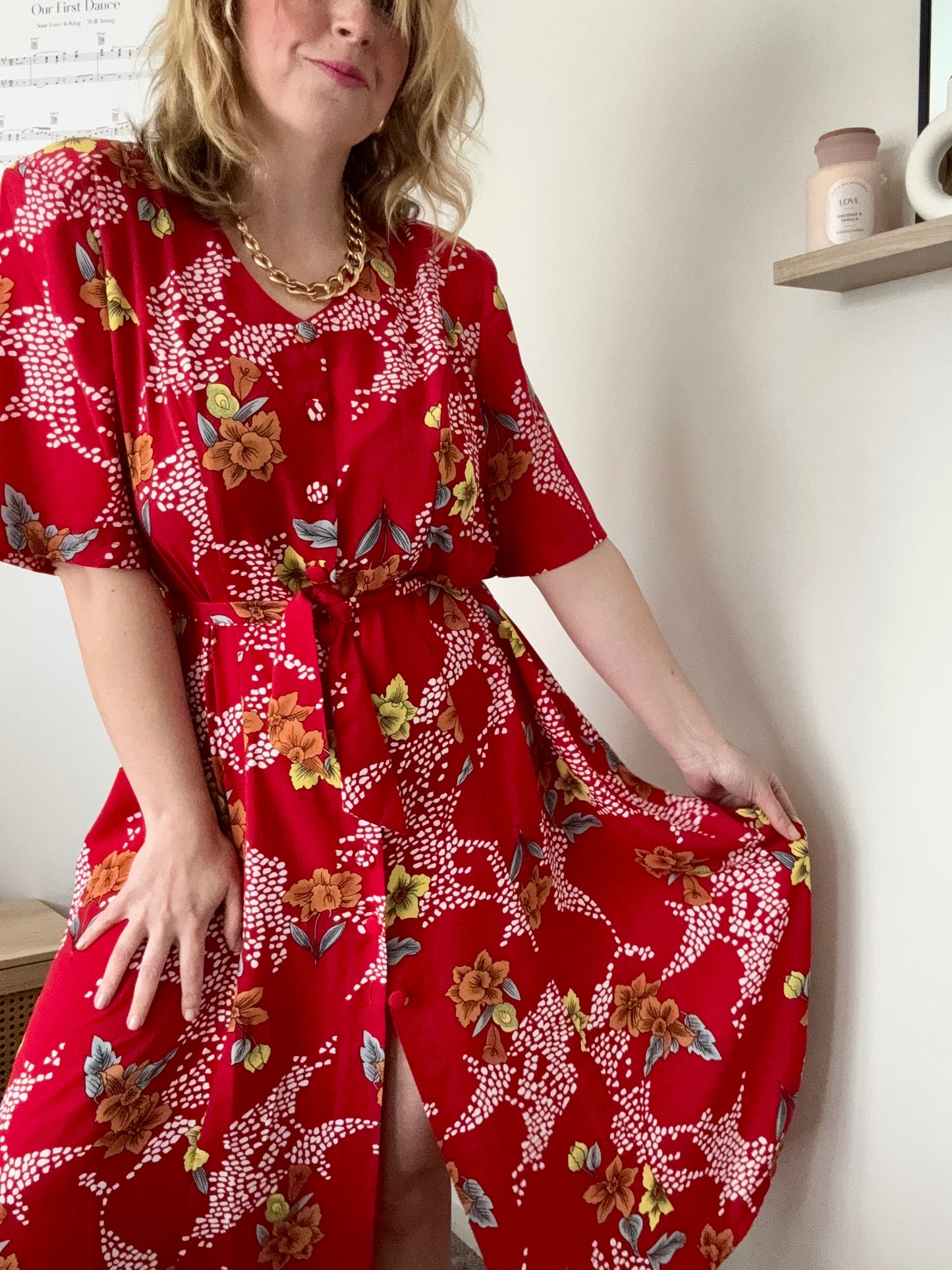 Vintage ‘daffodil & lily’ midi button down dress