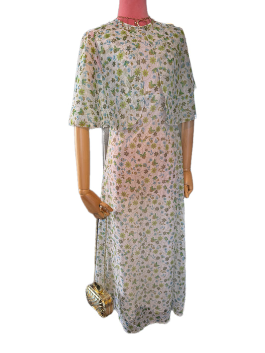 Vintage 1970s cape maxi dress