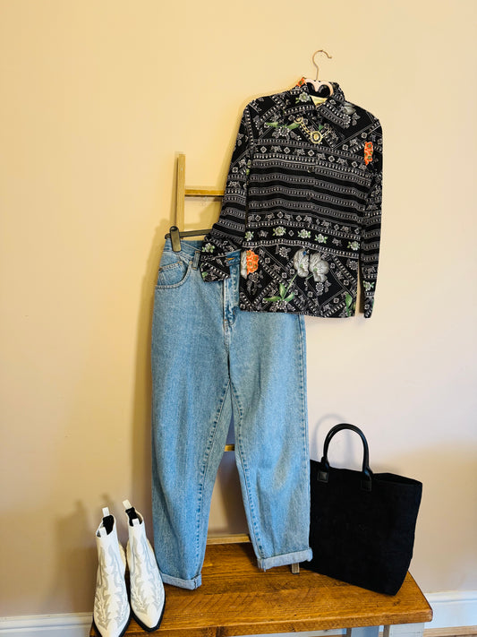 Vintage 1970s black floral shirt