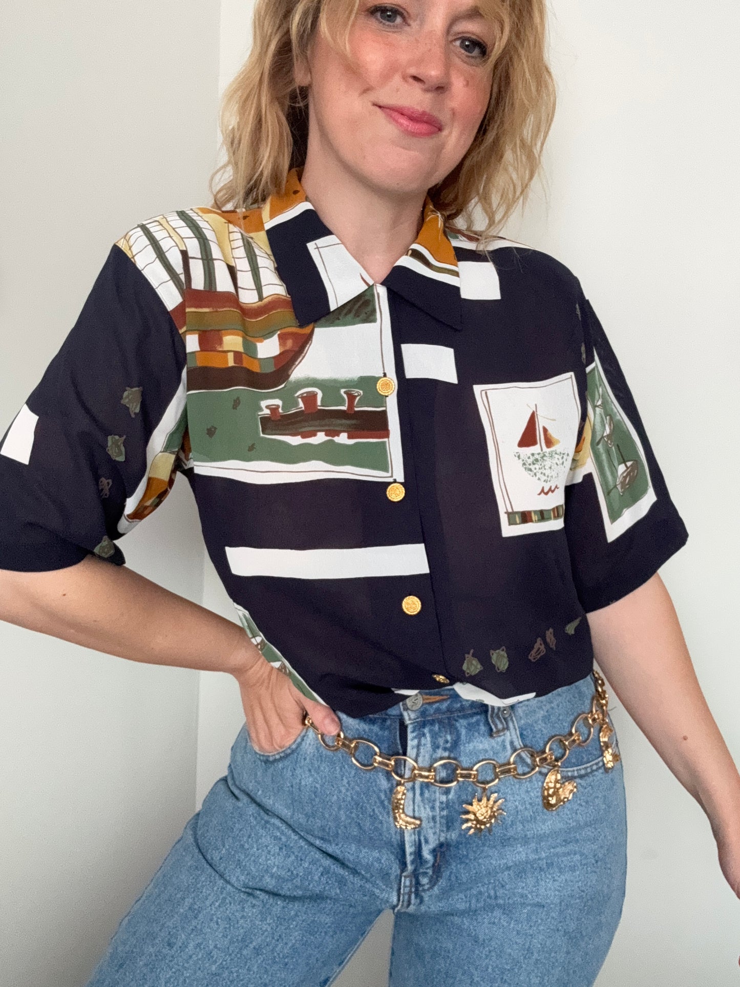 Vintage 1990s ‘nautical’ postcard shirt