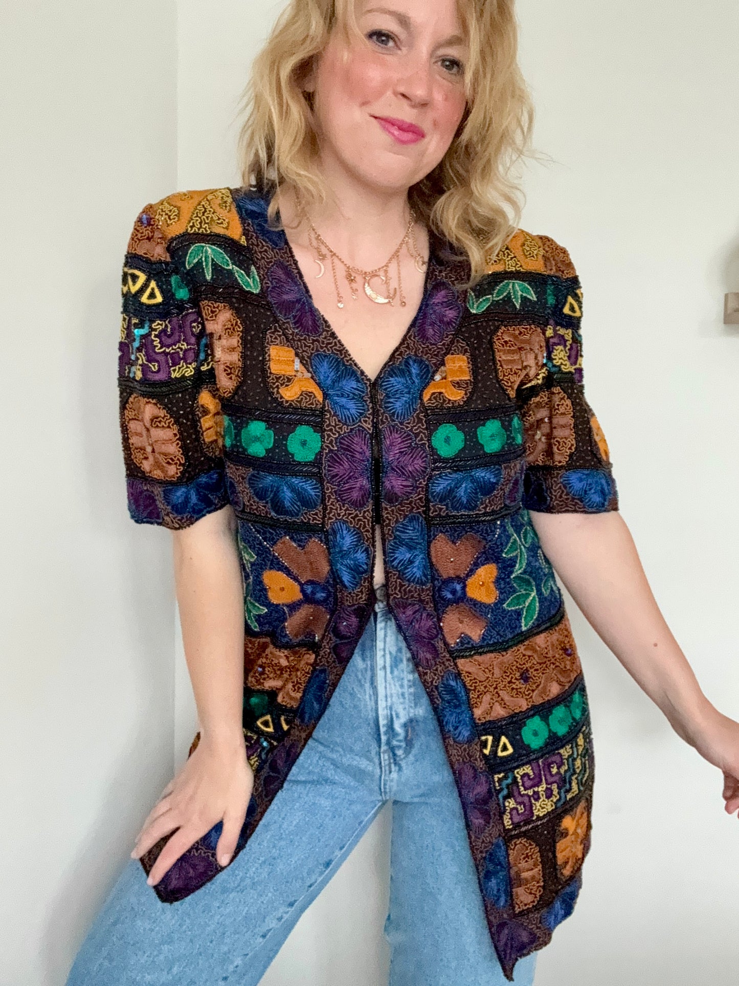 Vintage 1990s beaded, sequinned & embroidered trophy jacket.