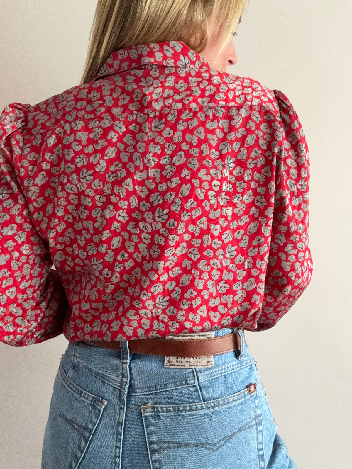 Vintage 1980s Red Floral Print Blouse