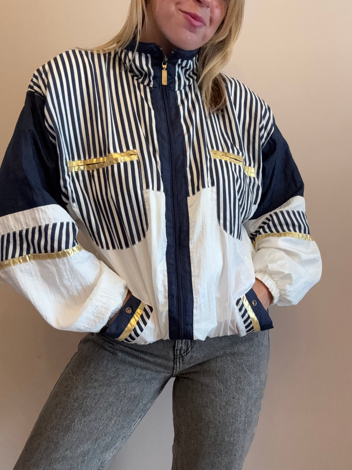 Vintage navy & white windbreaker jacket