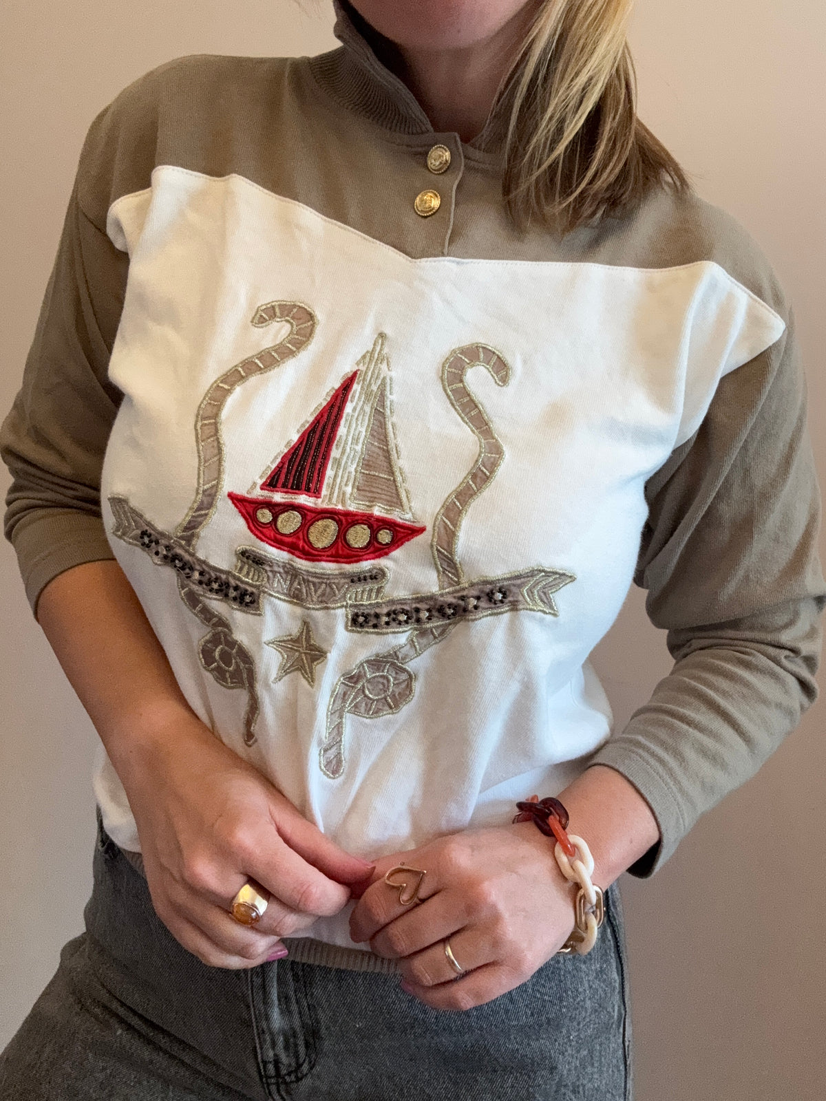 Vintage nautical embellished jumper