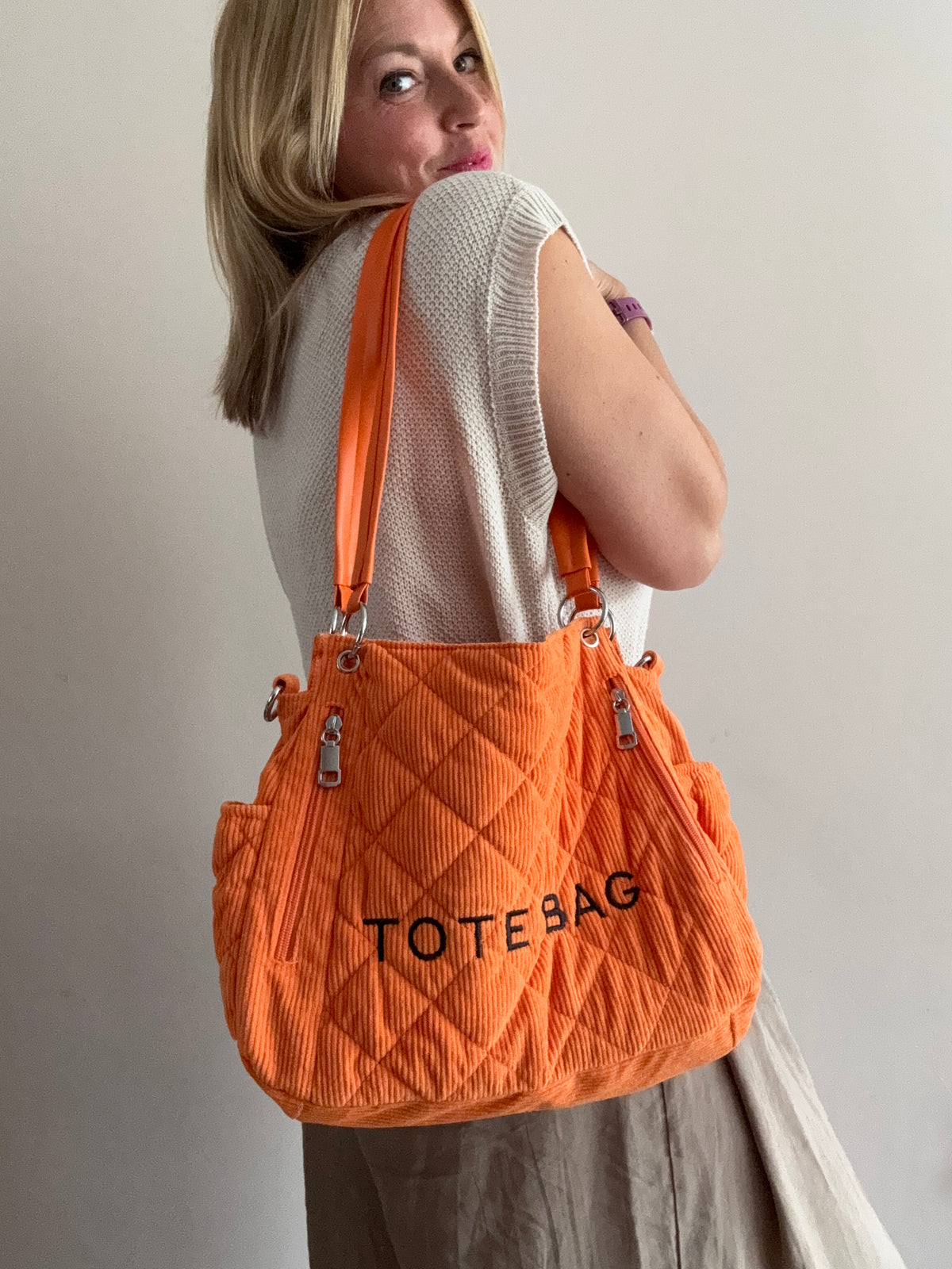 Quilted Corduroy Tote Bag