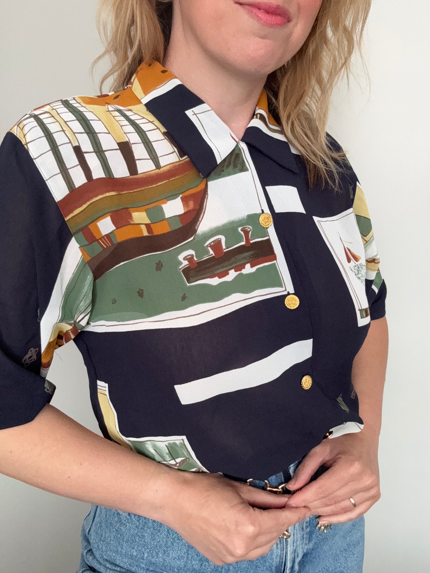 Vintage 1990s ‘nautical’ postcard shirt