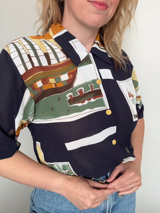 Vintage 1990s ‘nautical’ postcard shirt