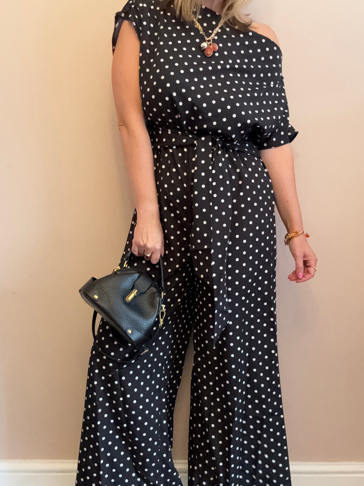 Black Polka Dot wide leg jumpsuit