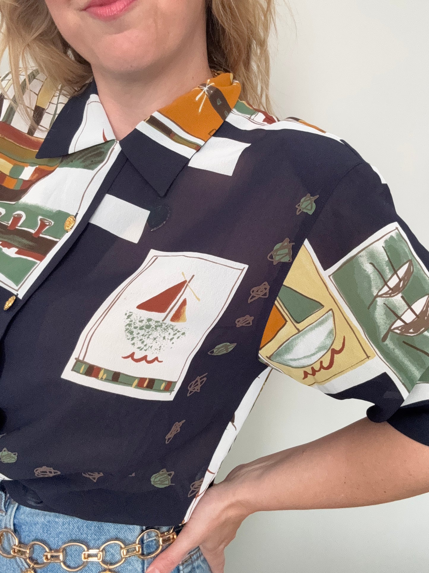 Vintage 1990s ‘nautical’ postcard shirt