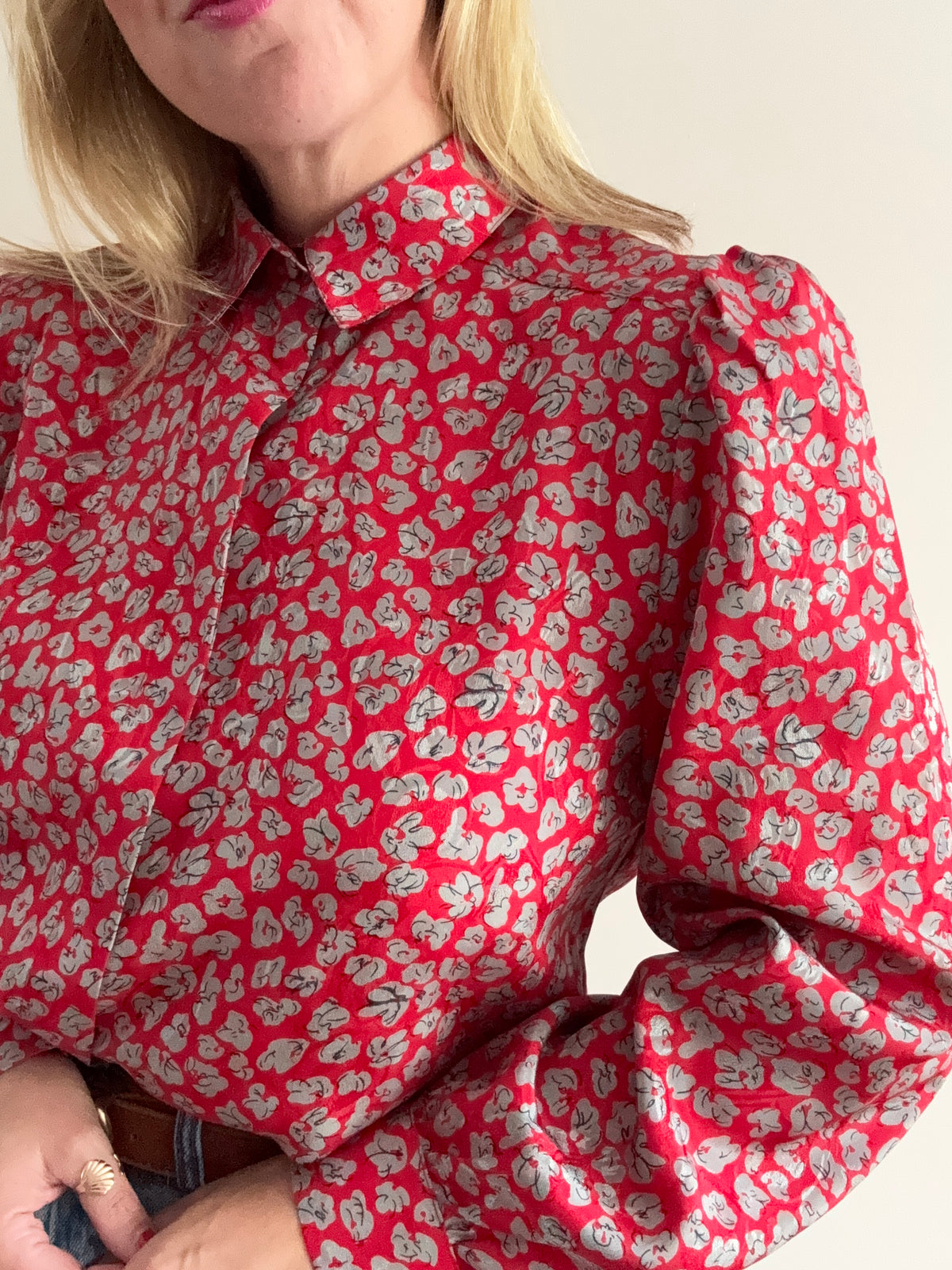 Vintage 1980s Red Floral Print Blouse