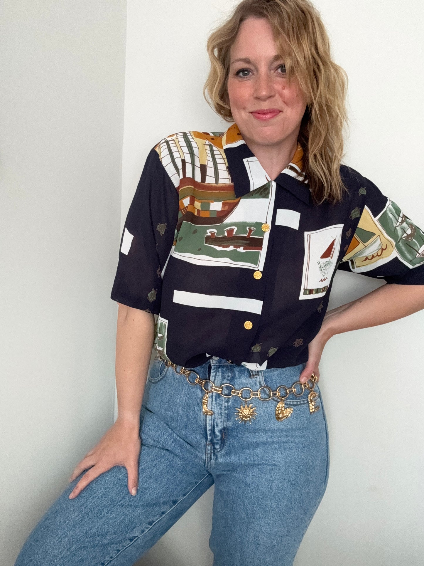 Vintage 1990s ‘nautical’ postcard shirt