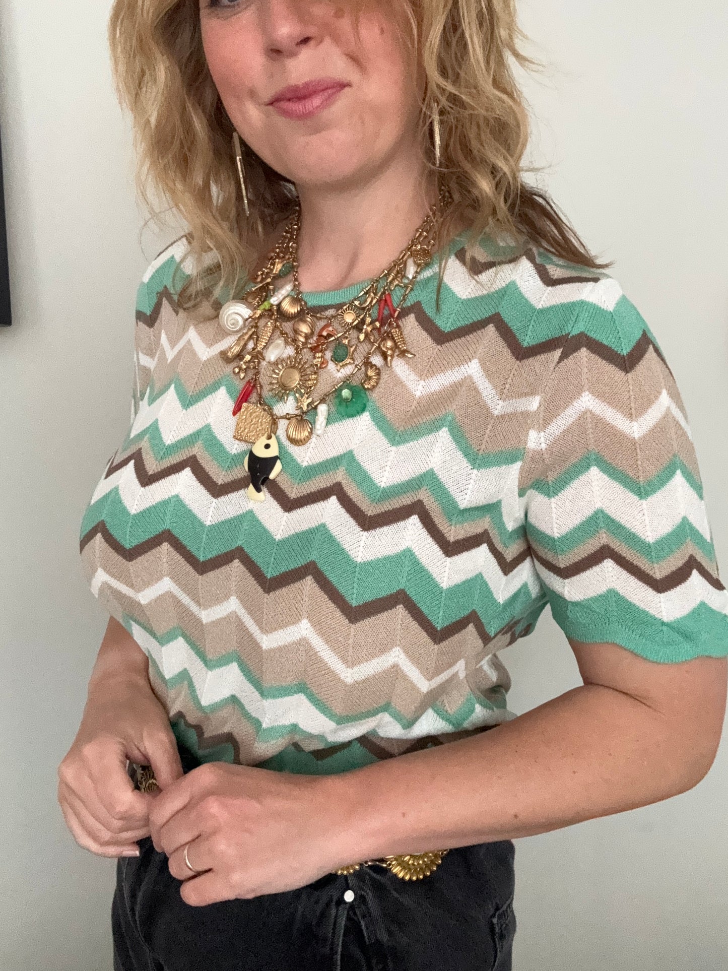 Vintage chevron fine-knit top