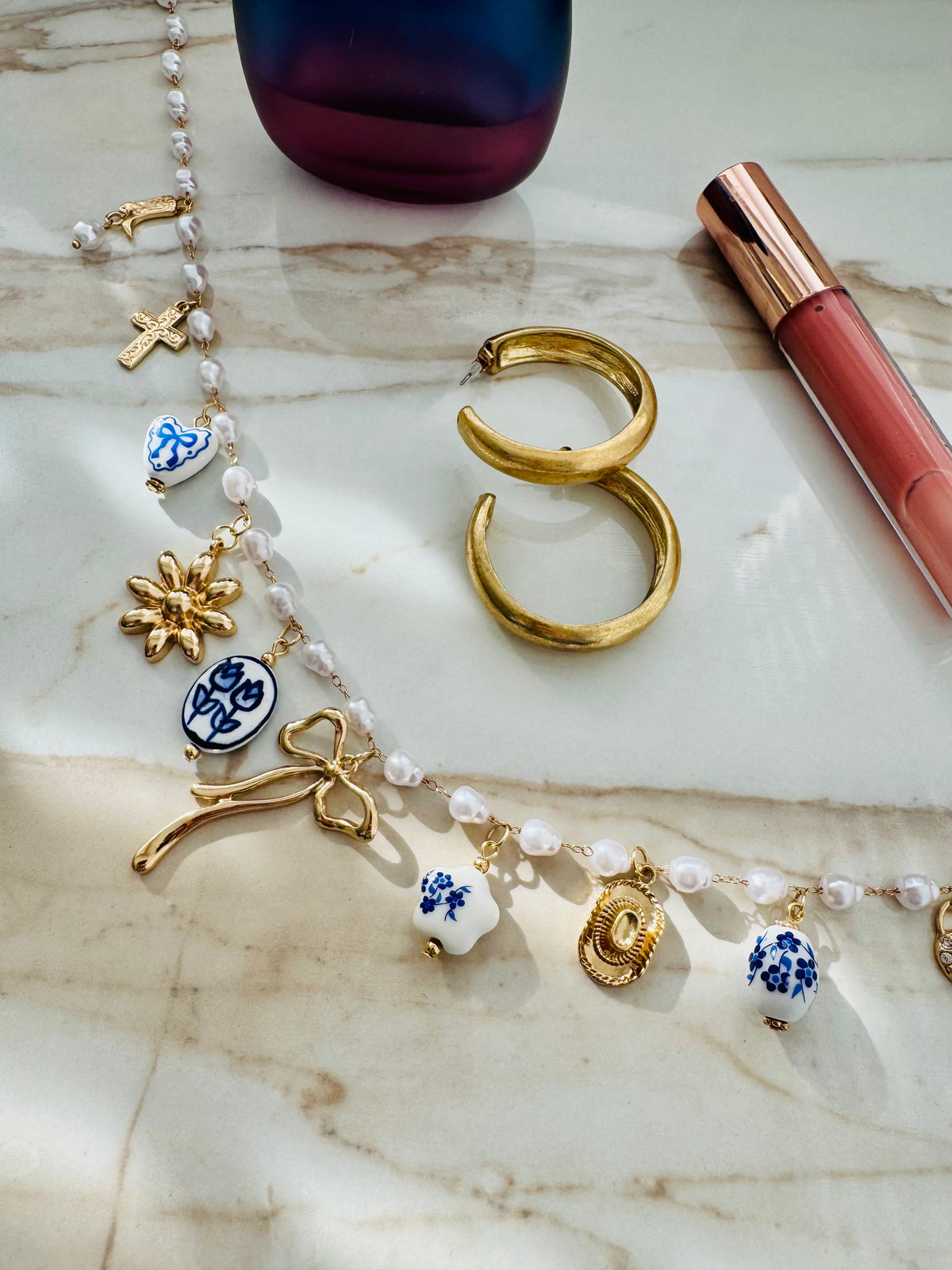 ‘China Blue’ gold & pearl necklace