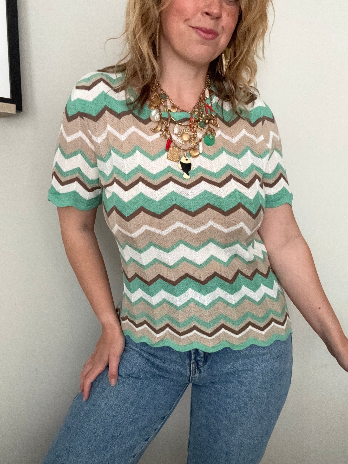 Vintage chevron fine-knit top