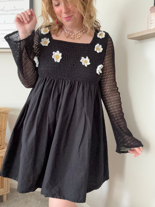 3D daisy crochet smock dress