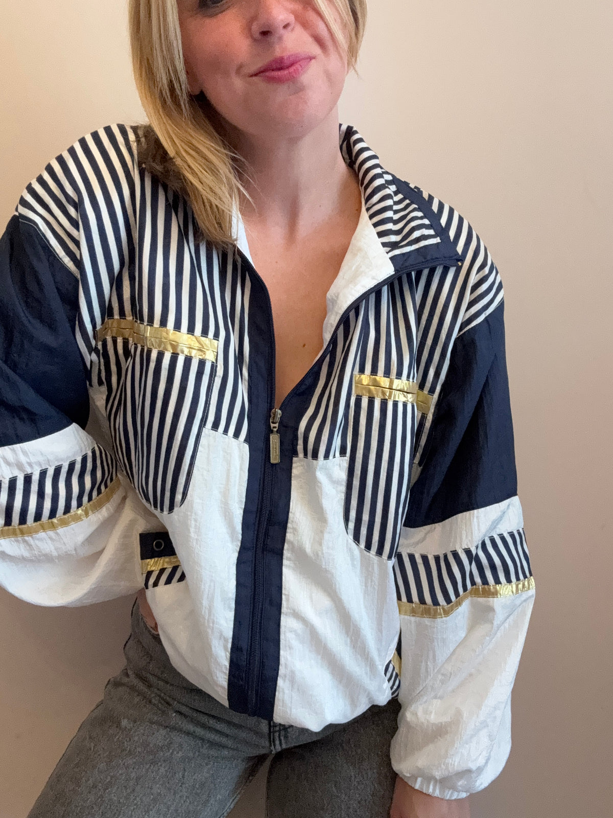 Vintage navy & white windbreaker jacket