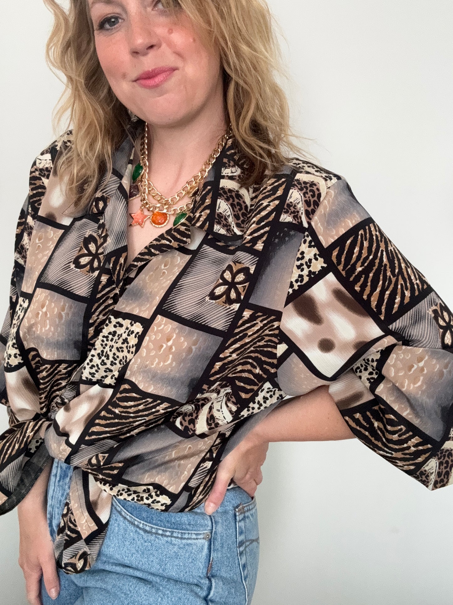 Vintage 1990s ‘animal print patchwork’ shirt