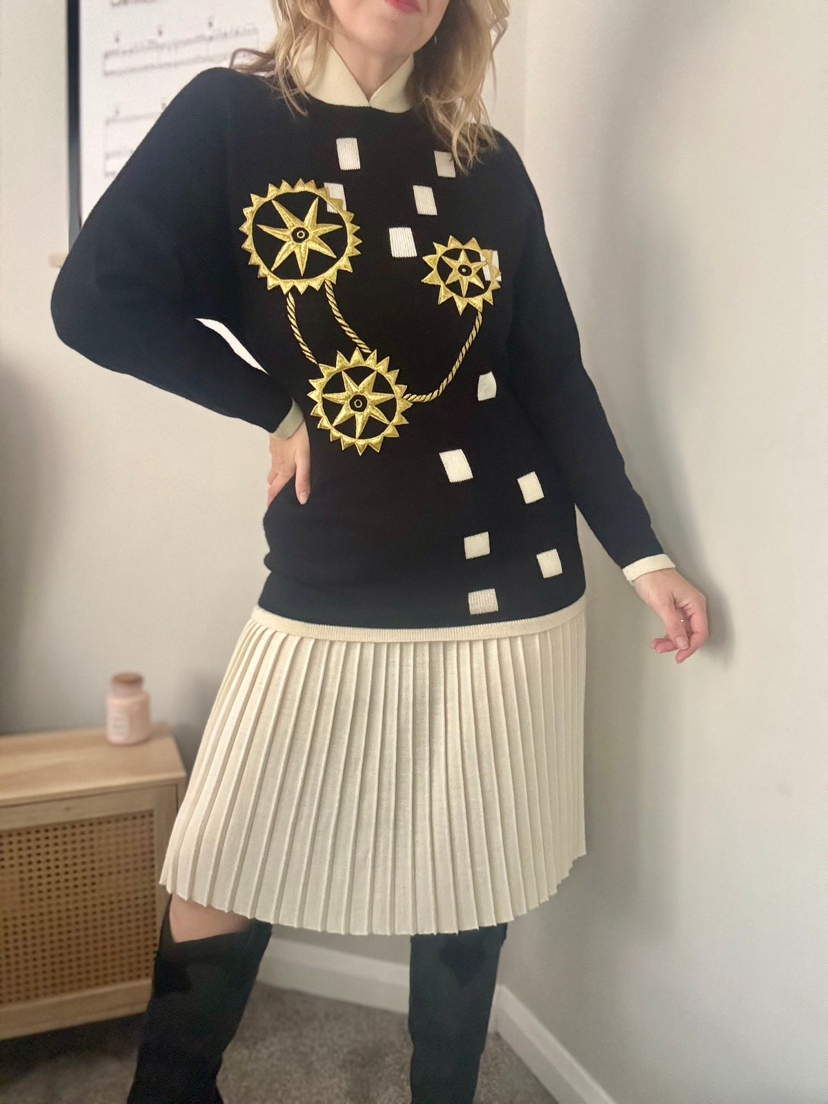 Vintage ‘gold & pleats’ two piece set