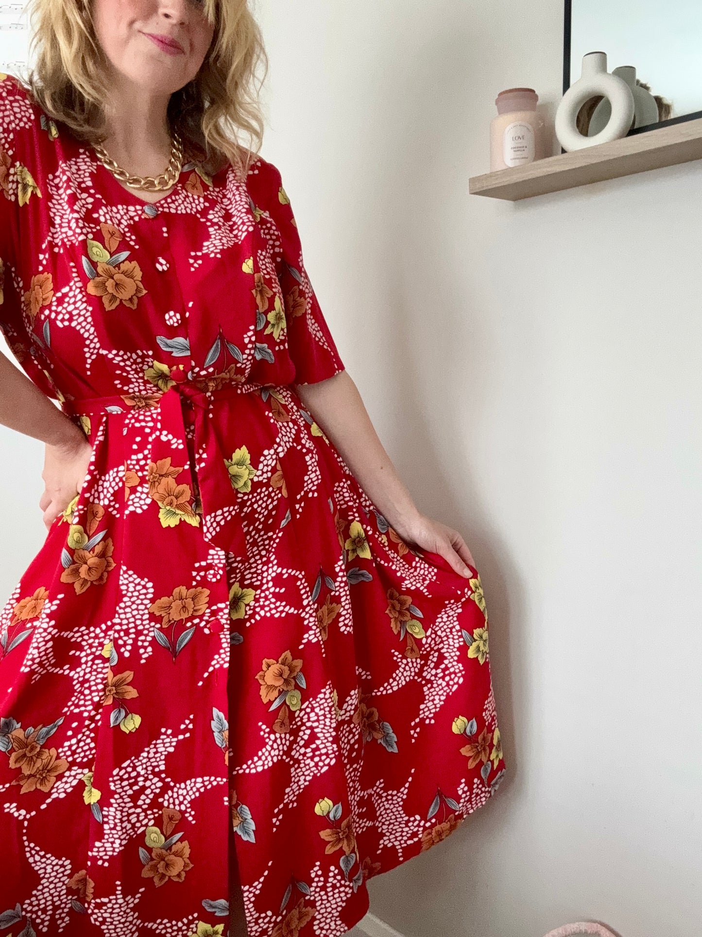Vintage ‘daffodil & lily’ midi button down dress