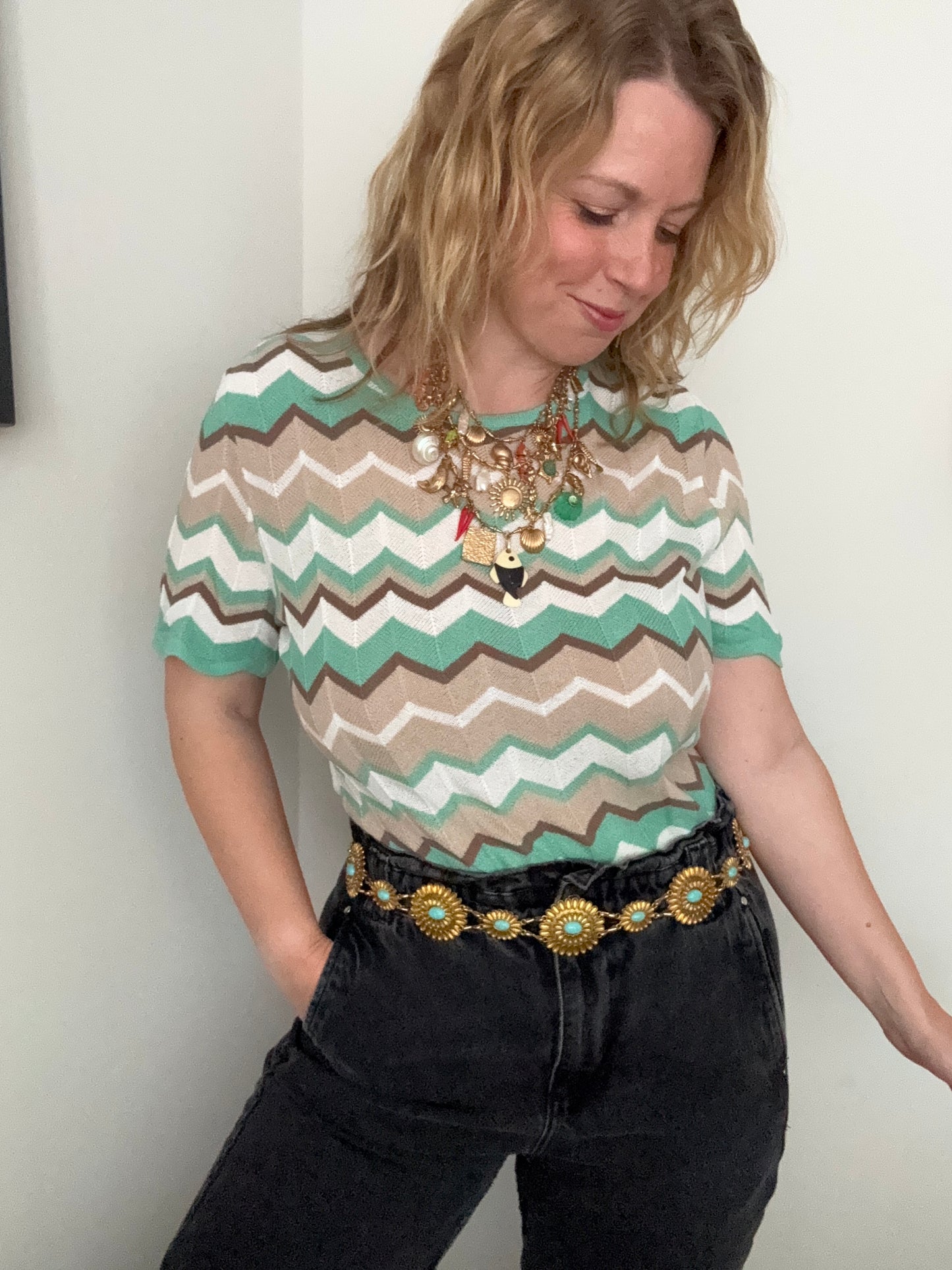 Vintage chevron fine-knit top