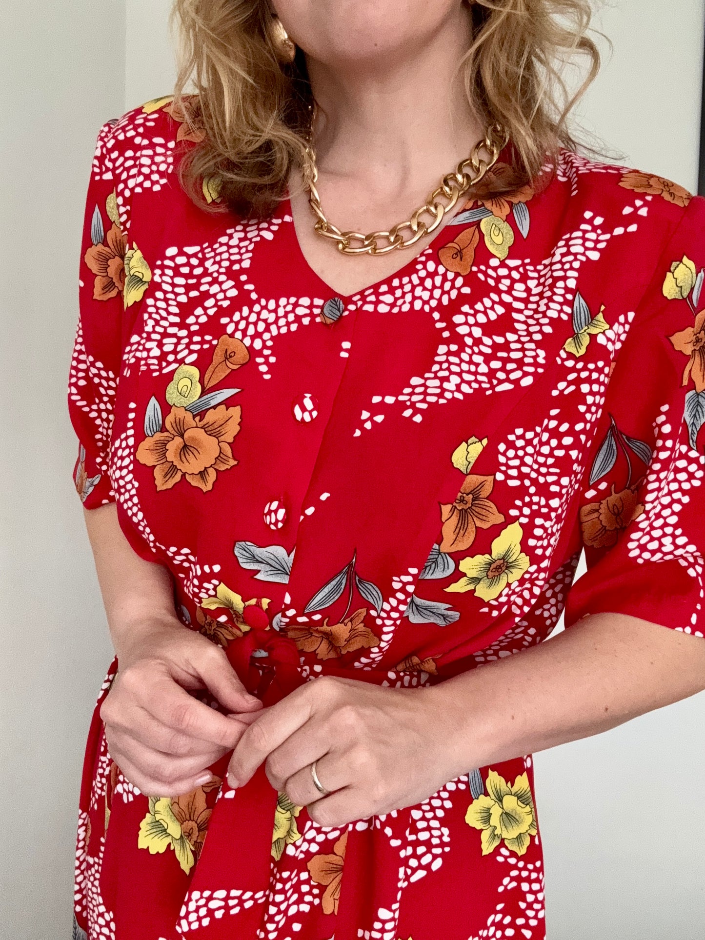 Vintage ‘daffodil & lily’ midi button down dress